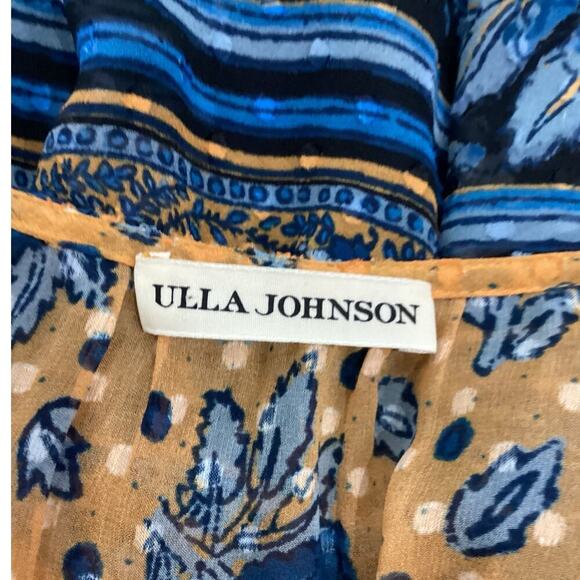 Ulla Johnson Romilly Silk Floral Orange Blue Long Sleeve Midi Dress Size 4 - Picture 12 of 14